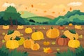 Rural landscape with harvest and pumpkin field in autumn Royalty Free Stock Photo