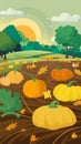 Rural landscape with harvest and pumpkin field in autumn Royalty Free Stock Photo