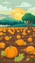 Rural landscape with harvest and pumpkin field in autumn Royalty Free Stock Photo