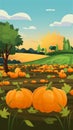 Rural landscape with harvest and pumpkin field in autumn Royalty Free Stock Photo