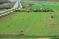 Rural landscape with haystacks in the field Royalty Free Stock Photo