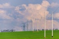 Rural landscape with high-voltage line on sunset Royalty Free Stock Photo