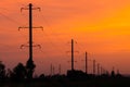 Rural landscape with high-voltage line on sunset Royalty Free Stock Photo