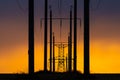 Rural landscape with high-voltage line on sunset Royalty Free Stock Photo