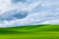 Rural landscape of hills covered in green grass under a dramatic sky Royalty Free Stock Photo