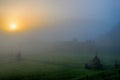 Rural landscape with house in summer sunrise light somewhere in Transylvania Royalty Free Stock Photo