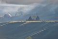 Rural landscape with house in summer sunrise light somewhere in Transylvania Royalty Free Stock Photo