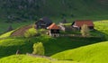 Rural landscape with house in summer sunrise light Royalty Free Stock Photo