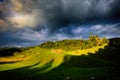 Rural landscape with house in summer sunrise light somewhere in Transylvania Royalty Free Stock Photo