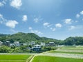 It is a rural landscape of the Japanese countryside in summer
