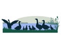 Rural landscape with geese silhouettes.