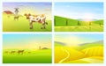 Rural landscape or meadow. Farm Agriculture. Vector illustration. Poster with Countryside, retro village for info Royalty Free Stock Photo