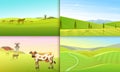 Rural landscape or meadow. Green Farm poster or background. Countryside, retro village for info graphic, websites Royalty Free Stock Photo