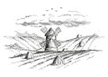 Rural landscape with a mill. Version Royalty Free Stock Photo