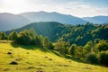 rural landscape in mountains at sunset Royalty Free Stock Photo