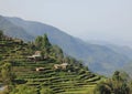 Rural landscape near Landruk, Nepal. Traditional architecture. Royalty Free Stock Photo