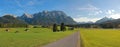 Rural landscape near mittenwald, farmland with huts