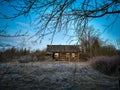 Rural landscape with old wooden abandoned house Royalty Free Stock Photo