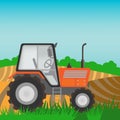 Rural landscape with orange tractor