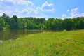 Rural landscape with a pond in Darovoye estate of Dostoyevsky