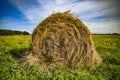 Rural landscape, stacks of hay in the field.