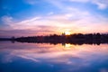 Rural landscape with sunrise over river Royalty Free Stock Photo