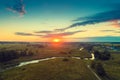 Rural landscape at sunset. Aerial view Royalty Free Stock Photo