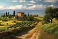 Rural landscape in Tuscany, Italy, Rural road leading to the villa