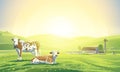 Rural landscape and two cows. Royalty Free Stock Photo