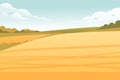 Rural landscape with wheat fields and green hills with blue clear sky on background vector illustration Royalty Free Stock Photo