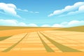 Rural landscape with wheat fields and green hills with blue clear sky on background vector illustration Royalty Free Stock Photo