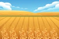 Rural landscape with wheat fields and green hills with blue clear sky on background vector illustration Royalty Free Stock Photo