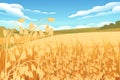 Rural landscape with wheat fields and green hills with blue clear sky on background vector illustration Royalty Free Stock Photo