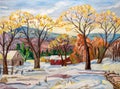Rural Landscape In Winter Oil Painting