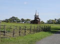 Rural landscape wooden Church in the field Royalty Free Stock Photo