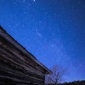 Rural Log Cabin barn at night with stars and milky way Royalty Free Stock Photo