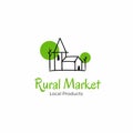 Rural market logo, Local products logo template. Church between trees.