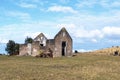 Rural Old Derelect Farm Building on Dry Winter Landscape Royalty Free Stock Photo