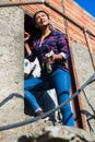 Rural portrait of latino woman at doorway Royalty Free Stock Photo