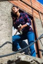 Rural portrait of latino woman at doorway Royalty Free Stock Photo