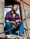 Rural portrait of latino woman at doorway Royalty Free Stock Photo