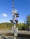 Gates at a railroad crossing against a blue sky Royalty Free Stock Photo