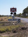 Rural railway crossing signage in Australia. Royalty Free Stock Photo