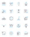 Rural retreat linear icons set. Serene, Peaceful, Tranquil, Relaxing, Scenic, Secluded, Cozy line vector and concept