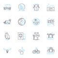 Rural retreat linear icons set. Serene, Peaceful, Tranquil, Relaxing, Scenic, Secluded, Cozy line vector and concept