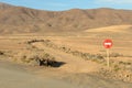 Rural road with no access at Lanzarote island, Spain