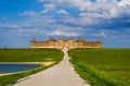 Rural road to wooden castle on blue sky backgrounds