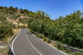 Rural road winding through lush greenery under a clear blue sky Royalty Free Stock Photo