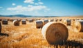 Rural scene agriculture, nature, farm, hay, meadow, straw, wheat, harvesting, haystack generated by AI Royalty Free Stock Photo