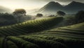 Rural scene green landscape tea crop tranquil dawn generated by AI
